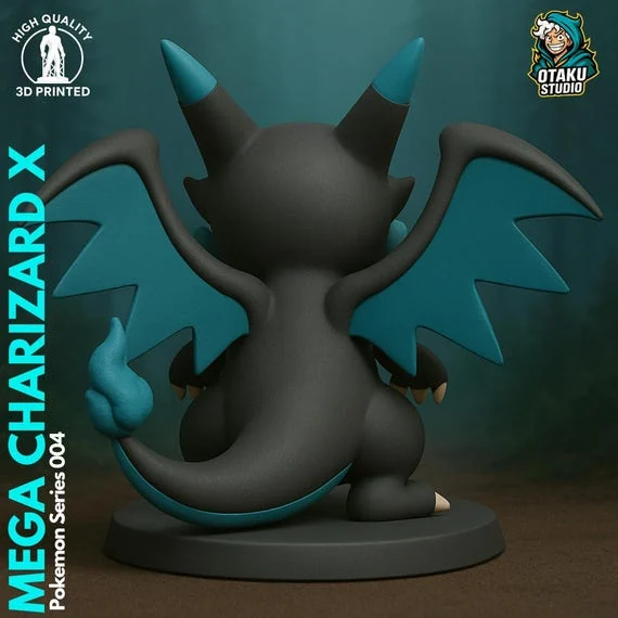 Mega Charizard X Pokemon STL 3D printed figure, side view