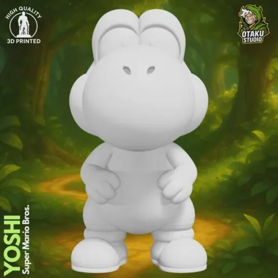 Yoshi Super Mario raw 3D print, front view, ready to paint