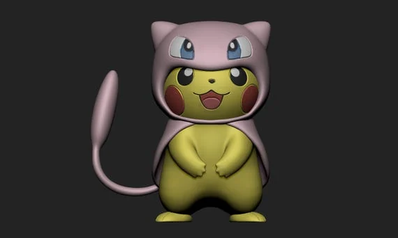 Mew Pikachu Cosplay STL 3D printed figure, side view