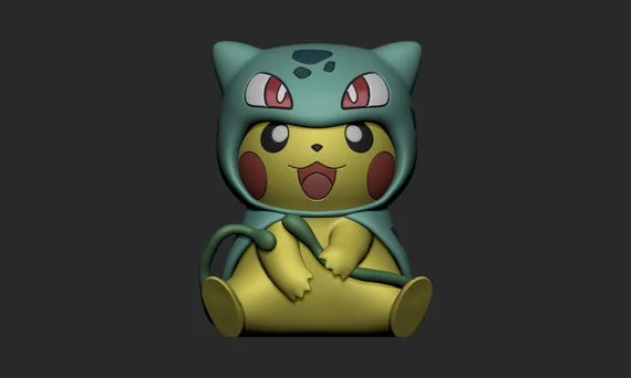 Bulbasaur Pikachu Cosplay STL 3D printed figure, side view