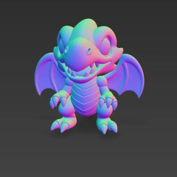 Red-Eyes Black Dragon Chibi STL 3D printed figure, side view