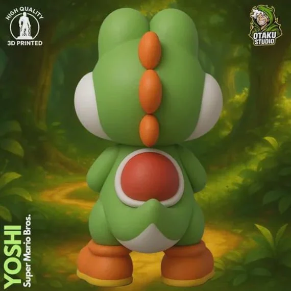 Yoshi Super Mario 3D printed and hand-painted figure, back view