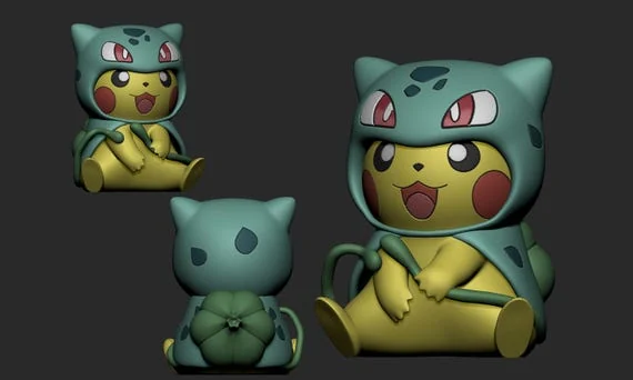 Bulbasaur Pikachu Cosplay STL 3D printed figure, back view