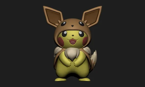 Eevee Pikachu Cosplay STL 3D printed figure, side view