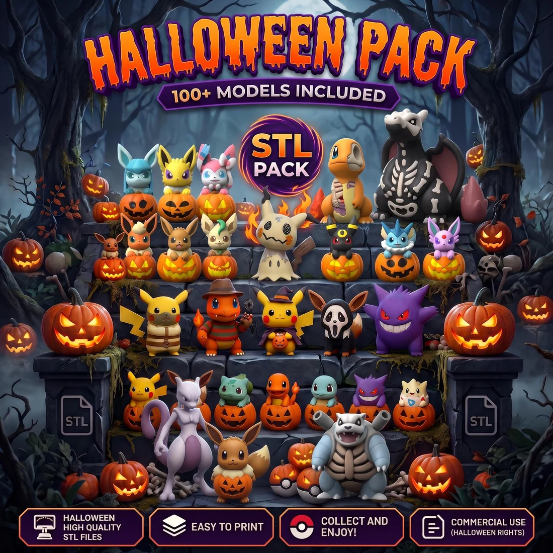 100+ Halloween Pokemon STL & 3MF Pack
