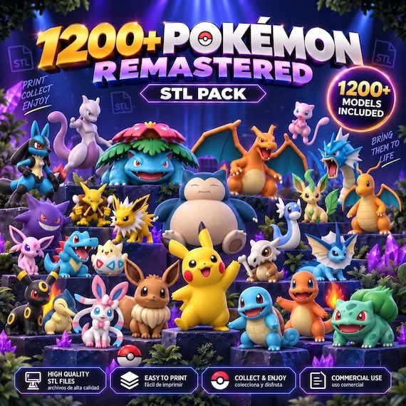 1200+ Pokemon STL & 3MF Remastered Pack