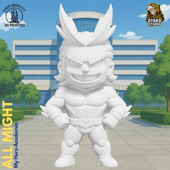 All Might STL 3D printed figure, back view
