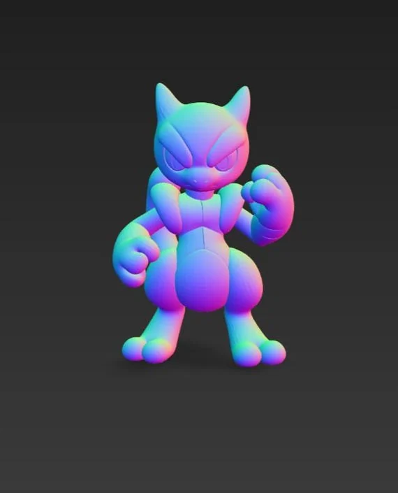 Mega Mewtwo X Chibi STL 3D printed figure, side view