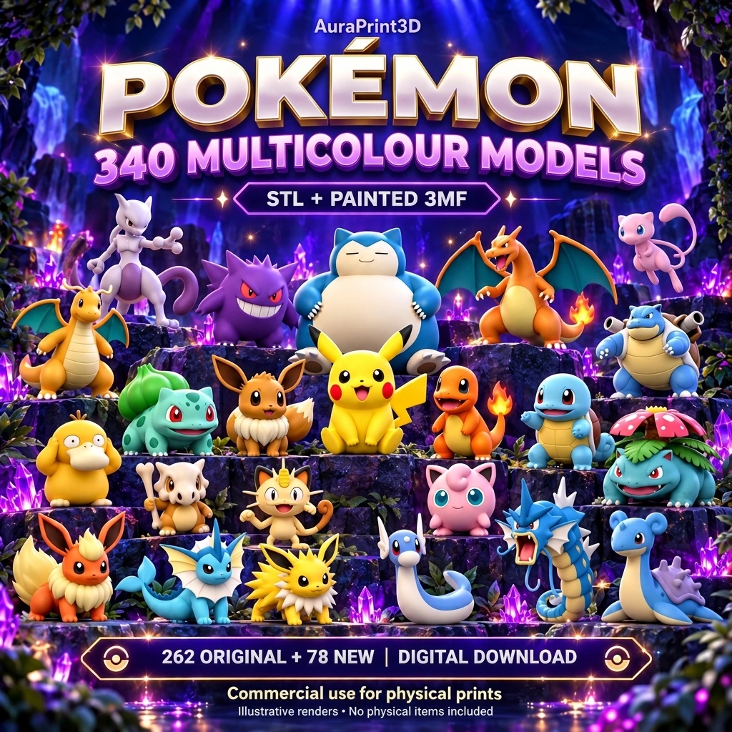 340 Pokemon & Bonus Models | Multicolor STL & 3MF